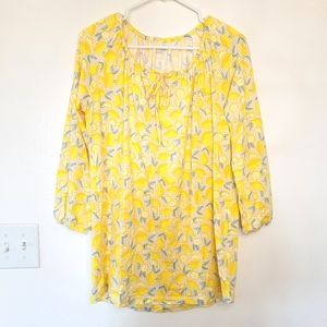 Lands' End Pleasant top Tencel Lemon gingham blouse Md yellow shirt women's NWT